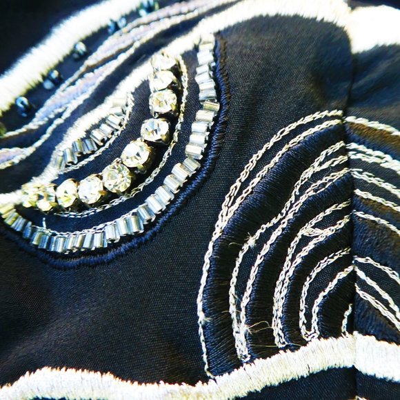 SiLK Western Black Blouse Della Roufogali Bling Rhinestone Sequin Embroidery L - Picture 3 of 7